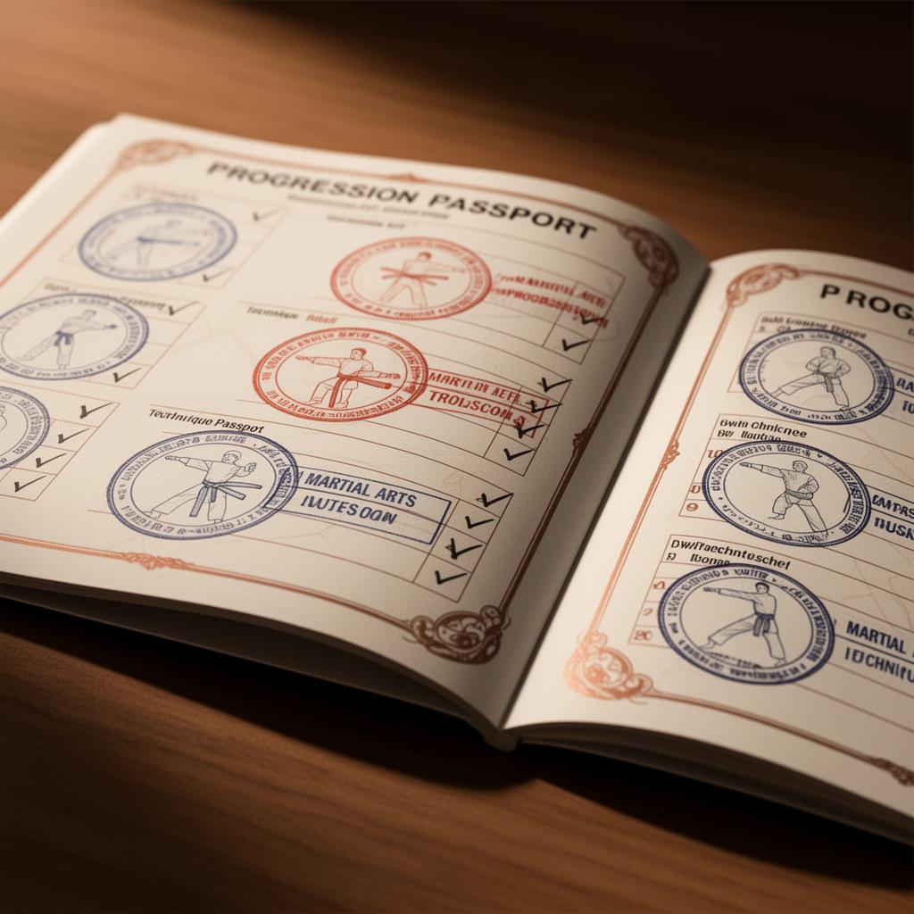 The Forge Passport abierto, mostrando el progreso del alumno con técnicas y cinturones ganados